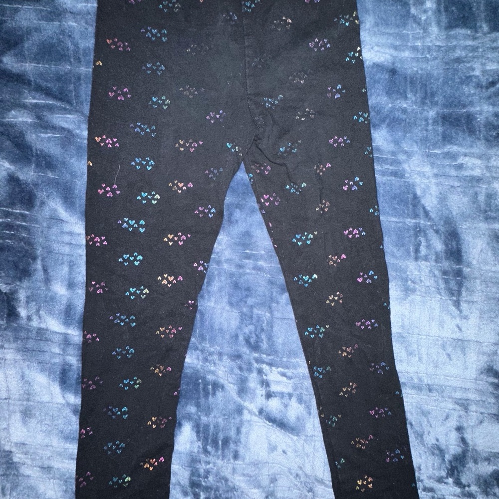 Cat & Jack Black Leggings with Colorful Heart Pattern